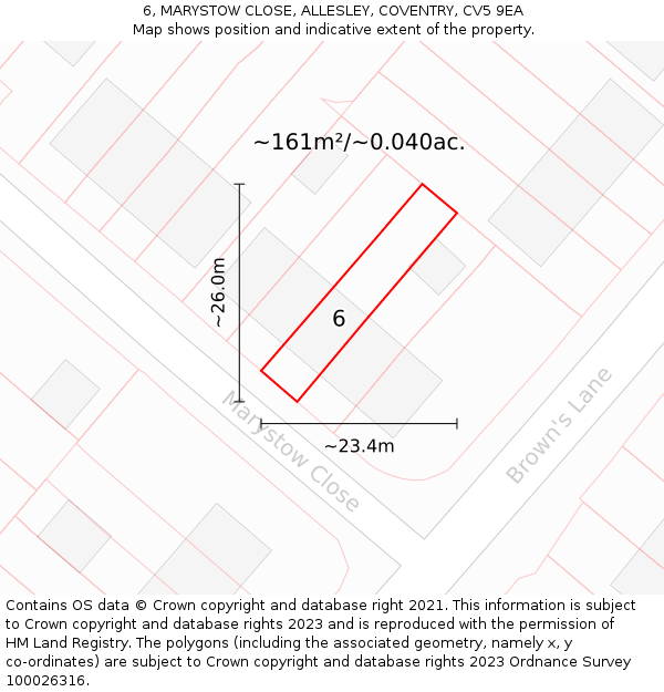 6, MARYSTOW CLOSE, ALLESLEY, COVENTRY, CV5 9EA: Plot and title map