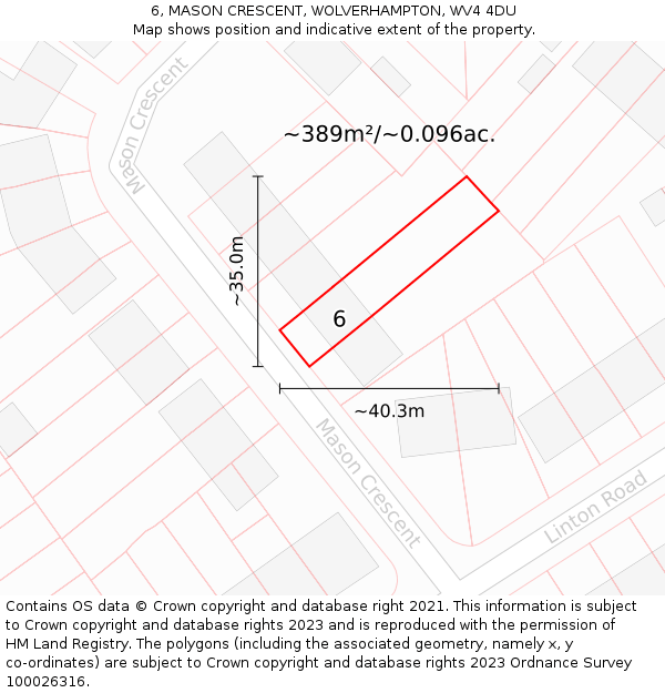 6, MASON CRESCENT, WOLVERHAMPTON, WV4 4DU: Plot and title map
