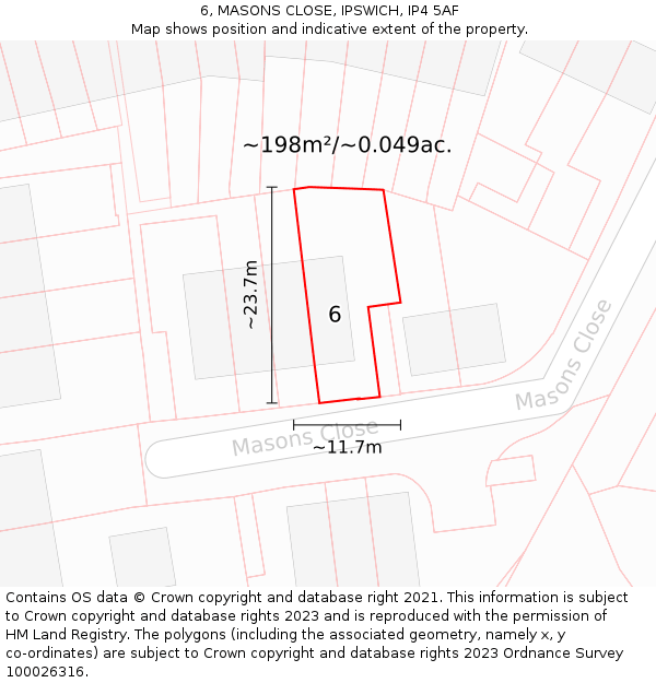 6, MASONS CLOSE, IPSWICH, IP4 5AF: Plot and title map
