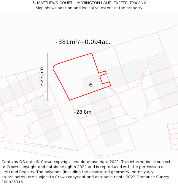 6, MATTHEWS COURT, HARRINGTON LANE, EXETER, EX4 8NX: Plot and title map