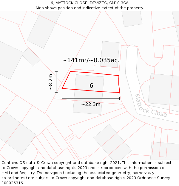 6, MATTOCK CLOSE, DEVIZES, SN10 3SA: Plot and title map