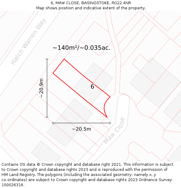 6, MAW CLOSE, BASINGSTOKE, RG22 4NR: Plot and title map