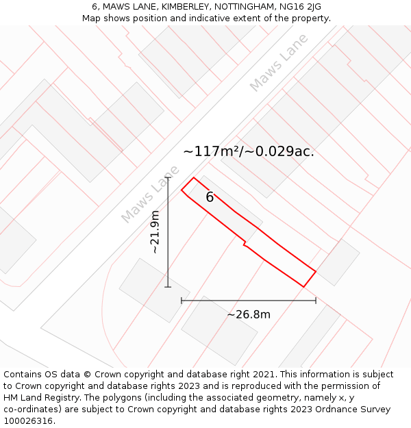 6, MAWS LANE, KIMBERLEY, NOTTINGHAM, NG16 2JG: Plot and title map