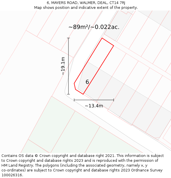 6, MAYERS ROAD, WALMER, DEAL, CT14 7RJ: Plot and title map