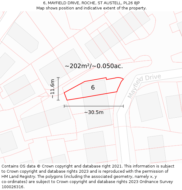 6, MAYFIELD DRIVE, ROCHE, ST AUSTELL, PL26 8JP: Plot and title map