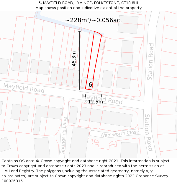 6, MAYFIELD ROAD, LYMINGE, FOLKESTONE, CT18 8HL: Plot and title map