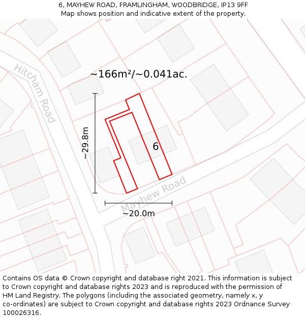 6, MAYHEW ROAD, FRAMLINGHAM, WOODBRIDGE, IP13 9FF: Plot and title map