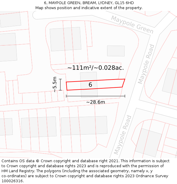 6, MAYPOLE GREEN, BREAM, LYDNEY, GL15 6HD: Plot and title map