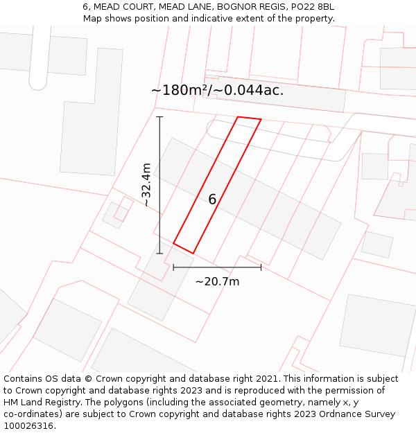 6, MEAD COURT, MEAD LANE, BOGNOR REGIS, PO22 8BL: Plot and title map