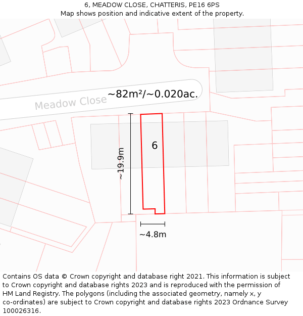6, MEADOW CLOSE, CHATTERIS, PE16 6PS: Plot and title map