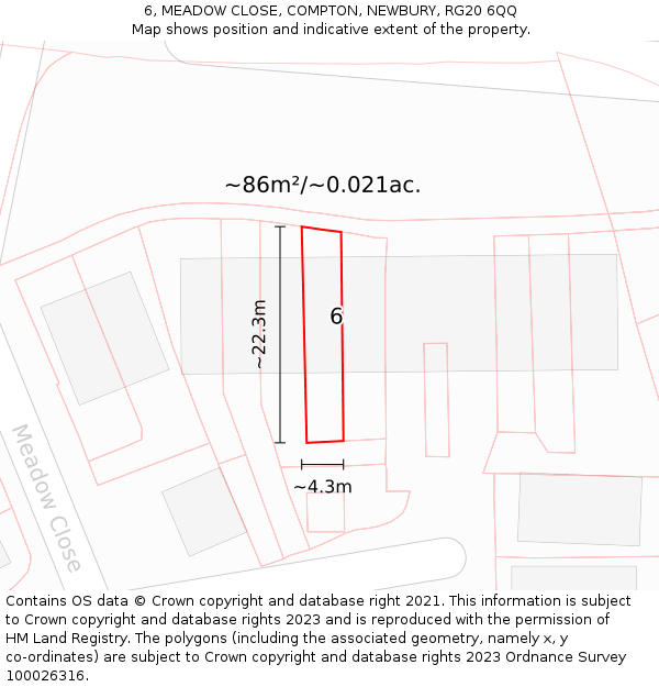 6, MEADOW CLOSE, COMPTON, NEWBURY, RG20 6QQ: Plot and title map