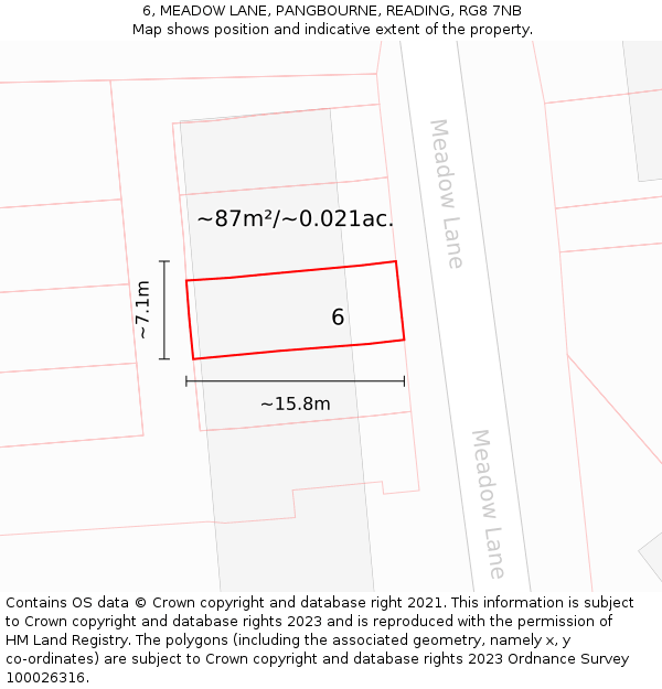 6, MEADOW LANE, PANGBOURNE, READING, RG8 7NB: Plot and title map