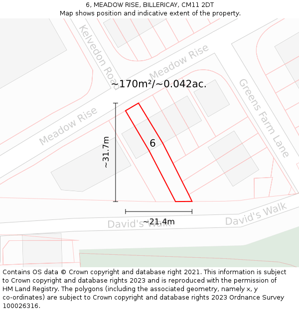 6, MEADOW RISE, BILLERICAY, CM11 2DT: Plot and title map