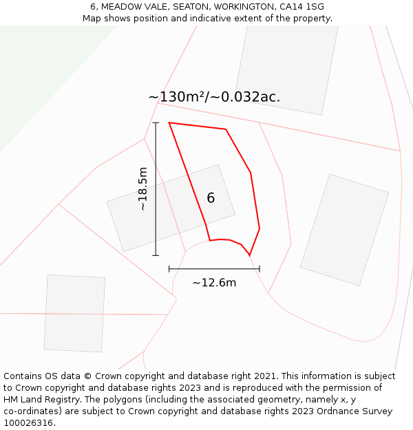 6, MEADOW VALE, SEATON, WORKINGTON, CA14 1SG: Plot and title map