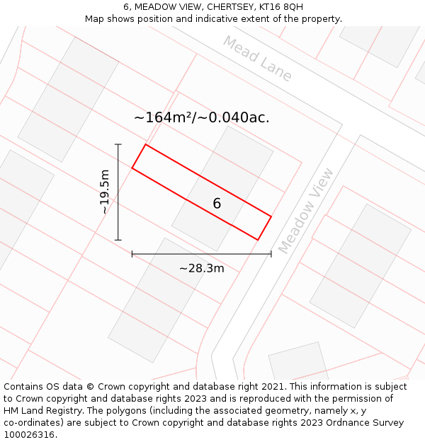 6, MEADOW VIEW, CHERTSEY, KT16 8QH: Plot and title map