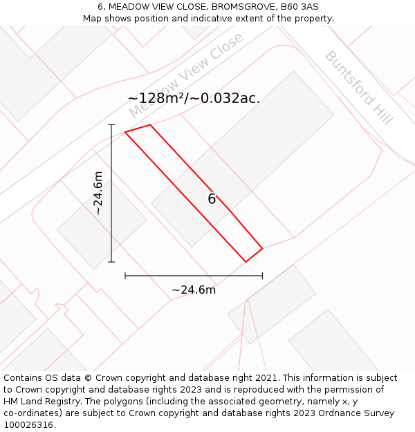 6, MEADOW VIEW CLOSE, BROMSGROVE, B60 3AS: Plot and title map