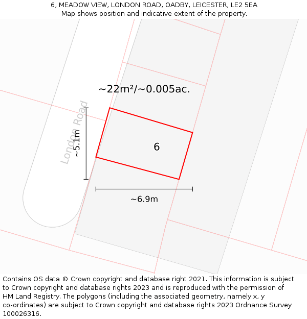 6, MEADOW VIEW, LONDON ROAD, OADBY, LEICESTER, LE2 5EA: Plot and title map