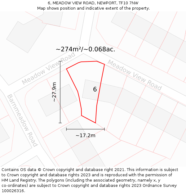 6, MEADOW VIEW ROAD, NEWPORT, TF10 7NW: Plot and title map