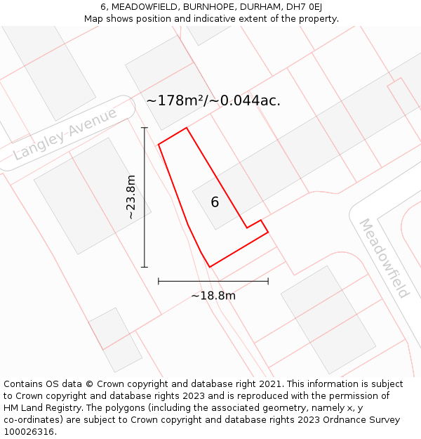6, MEADOWFIELD, BURNHOPE, DURHAM, DH7 0EJ: Plot and title map