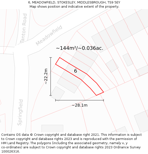 6, MEADOWFIELD, STOKESLEY, MIDDLESBROUGH, TS9 5EY: Plot and title map