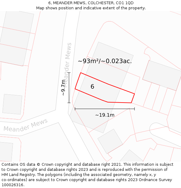 6, MEANDER MEWS, COLCHESTER, CO1 1QD: Plot and title map
