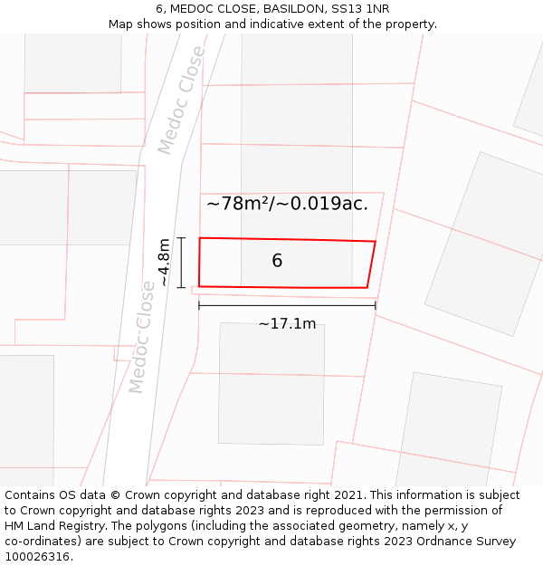 6, MEDOC CLOSE, BASILDON, SS13 1NR: Plot and title map