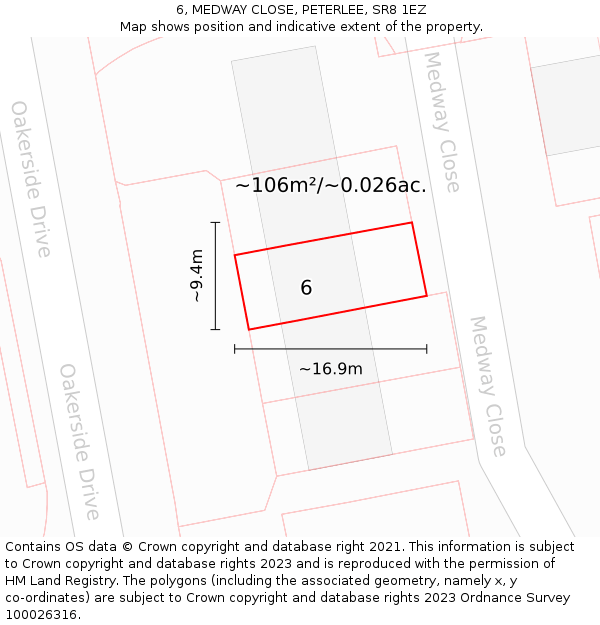 6, MEDWAY CLOSE, PETERLEE, SR8 1EZ: Plot and title map