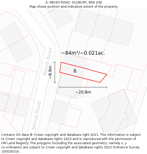 6, MEHDI ROAD, OLDBURY, B69 2GE: Plot and title map