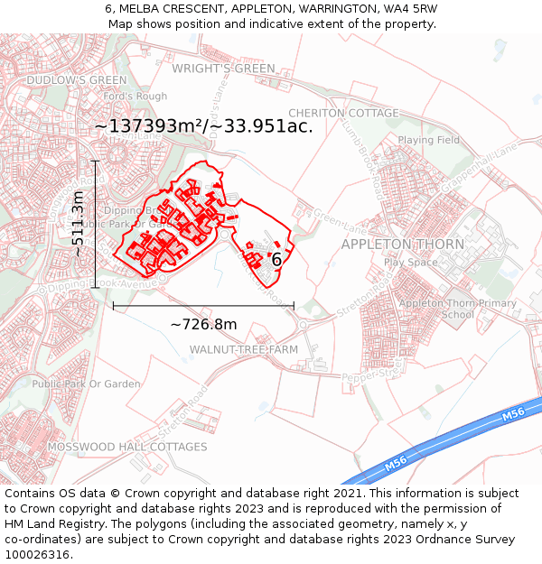 6, MELBA CRESCENT, APPLETON, WARRINGTON, WA4 5RW: Plot and title map