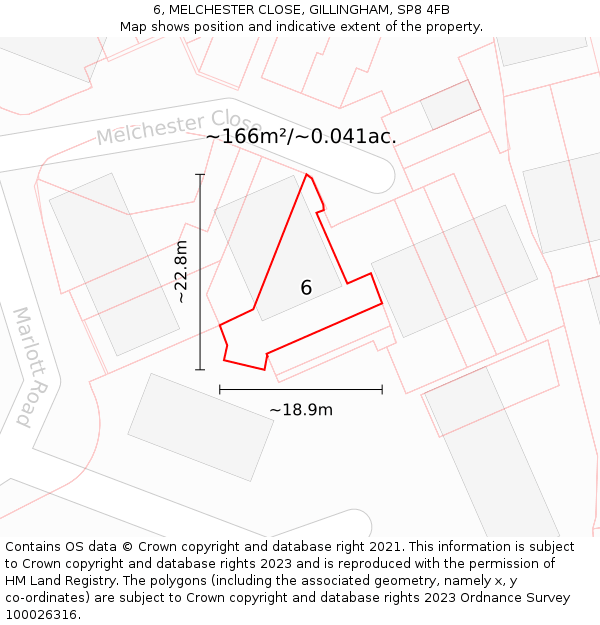 6, MELCHESTER CLOSE, GILLINGHAM, SP8 4FB: Plot and title map