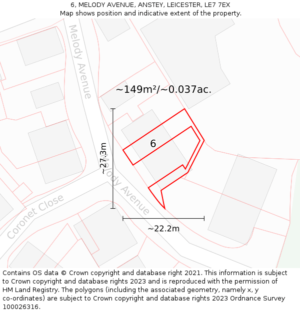 6, MELODY AVENUE, ANSTEY, LEICESTER, LE7 7EX: Plot and title map