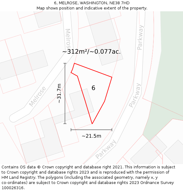 6, MELROSE, WASHINGTON, NE38 7HD: Plot and title map