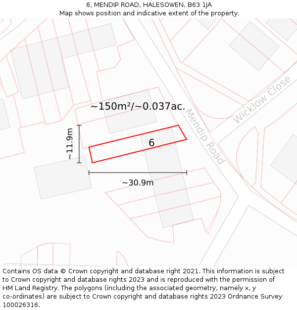 6, MENDIP ROAD, HALESOWEN, B63 1JA: Plot and title map