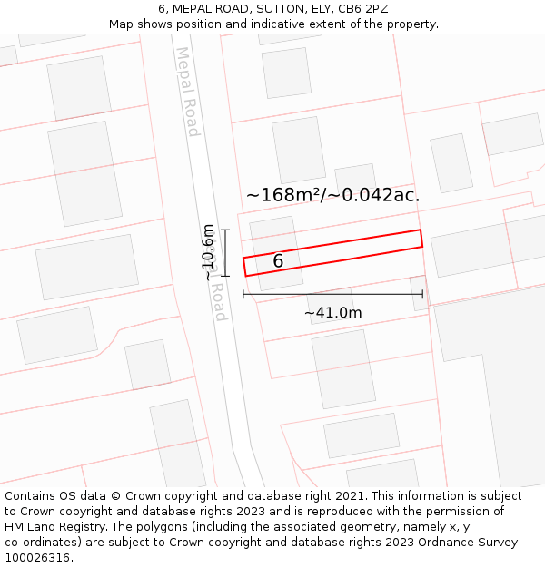 6, MEPAL ROAD, SUTTON, ELY, CB6 2PZ: Plot and title map