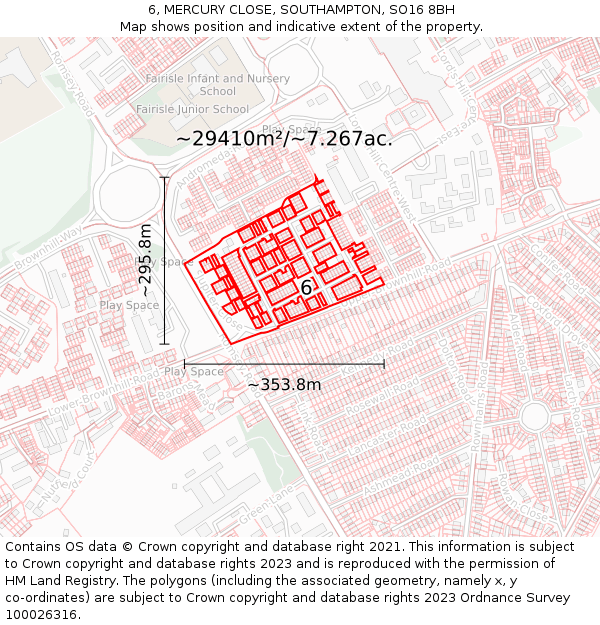 6, MERCURY CLOSE, SOUTHAMPTON, SO16 8BH: Plot and title map