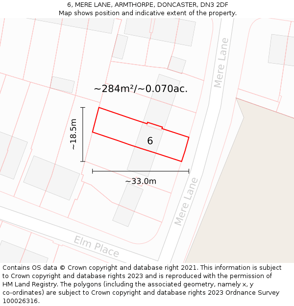 6, MERE LANE, ARMTHORPE, DONCASTER, DN3 2DF: Plot and title map