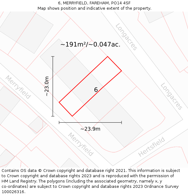 6, MERRYFIELD, FAREHAM, PO14 4SF: Plot and title map