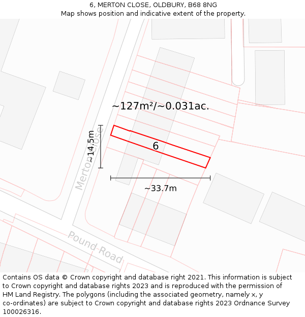 6, MERTON CLOSE, OLDBURY, B68 8NG: Plot and title map