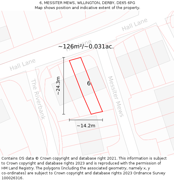 6, MESSITER MEWS, WILLINGTON, DERBY, DE65 6PG: Plot and title map