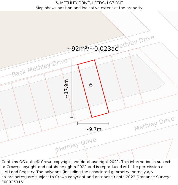 6, METHLEY DRIVE, LEEDS, LS7 3NE: Plot and title map