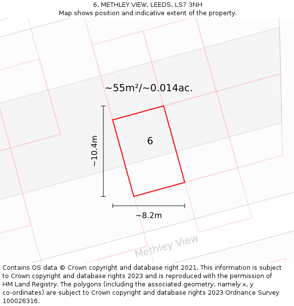 6, METHLEY VIEW, LEEDS, LS7 3NH: Plot and title map