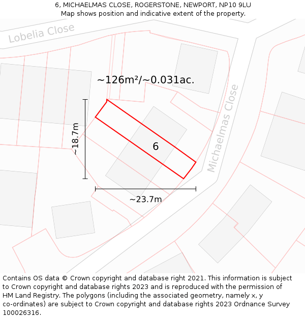 6, MICHAELMAS CLOSE, ROGERSTONE, NEWPORT, NP10 9LU: Plot and title map
