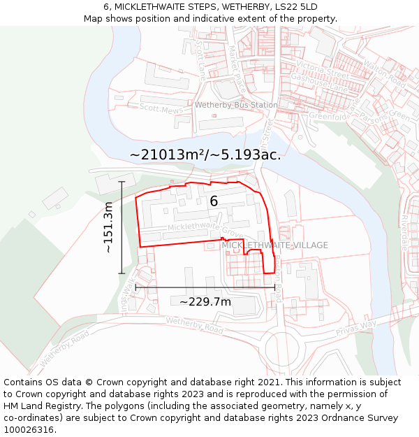 6, MICKLETHWAITE STEPS, WETHERBY, LS22 5LD: Plot and title map