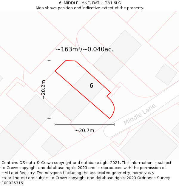 6, MIDDLE LANE, BATH, BA1 6LS: Plot and title map