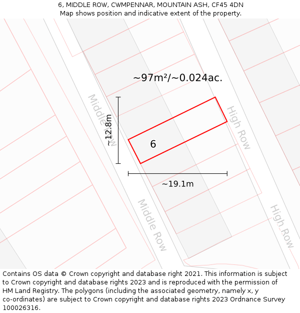 6, MIDDLE ROW, CWMPENNAR, MOUNTAIN ASH, CF45 4DN: Plot and title map