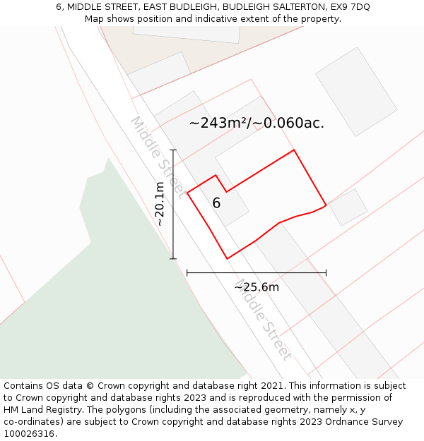 6, MIDDLE STREET, EAST BUDLEIGH, BUDLEIGH SALTERTON, EX9 7DQ: Plot and title map