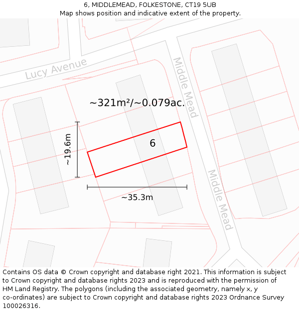 6, MIDDLEMEAD, FOLKESTONE, CT19 5UB: Plot and title map