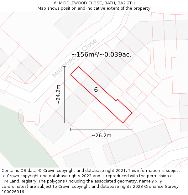 6, MIDDLEWOOD CLOSE, BATH, BA2 2TU: Plot and title map