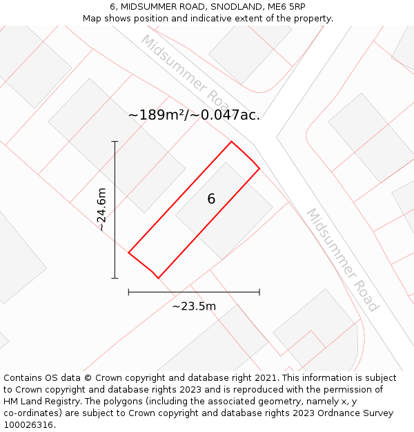 6, MIDSUMMER ROAD, SNODLAND, ME6 5RP: Plot and title map