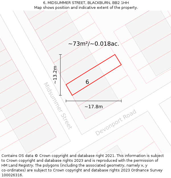 6, MIDSUMMER STREET, BLACKBURN, BB2 1HH: Plot and title map